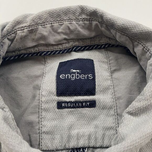 Engbers Regular Fit Gray Short Sleeve Button Up Shirt Size M 39/40 100% Cotton - Picture 10 of 13